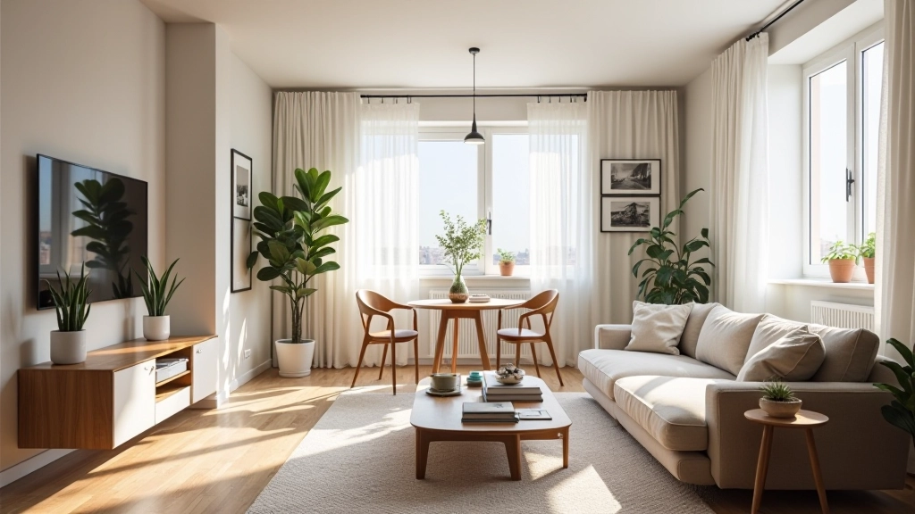 Appartement moderne avec salon lumineux, montrant un intérieur bien aménagé