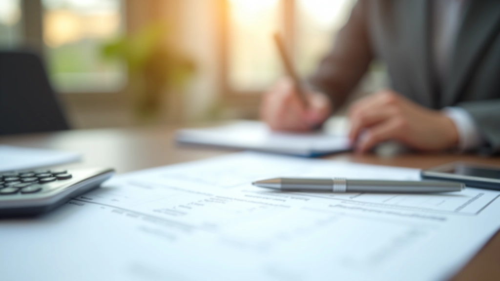 Espace de travail avec documents de budget logement et calculatrice