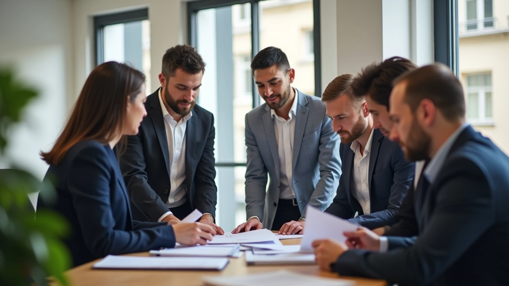 Équipe de conseillers financiers analysant des documents de budget logement