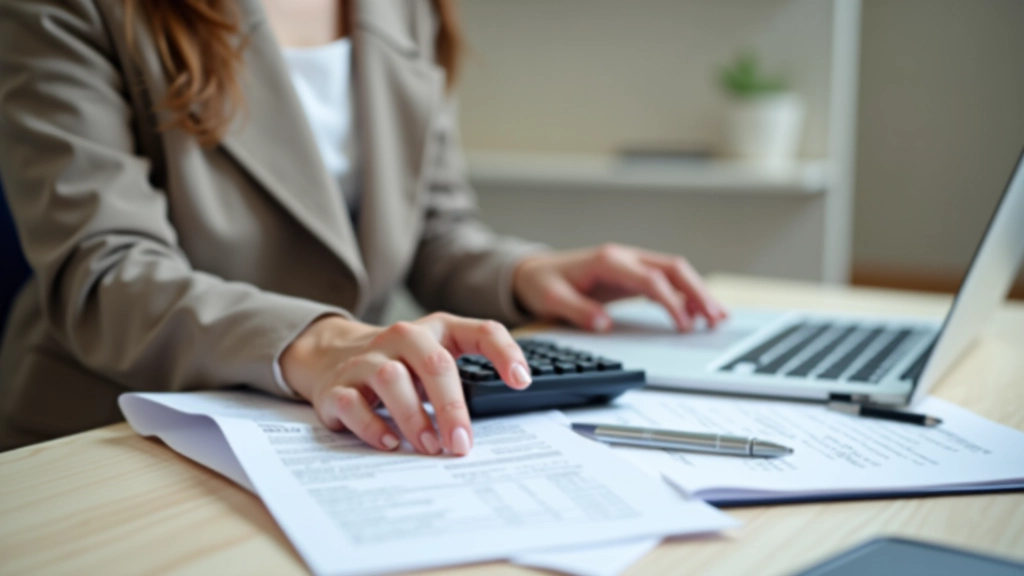 Personne utilisant une calculatrice et un ordinateur pour gérer son budget logement